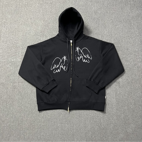 Meet the Posher Other - Aime Leon Dore Black Zip-Up Hoodie with White DoveGraphics